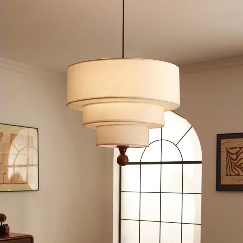 Living Room Bedroom Restaurant Pendant Lamp Modern White Green Cloth Lampshade Chandelier With Wood E27 Bulb Dropshipping