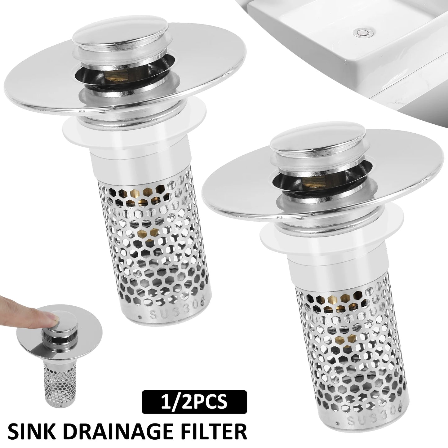 Bathroom Sink Stopper Filter Rust Resistant Drain Strainer Anti Clogging Sink Stopper Filter Basket Easy to Clean for Kitchens