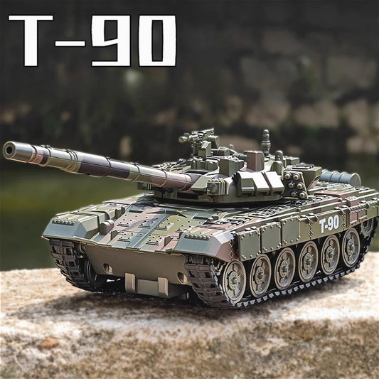 1:32 Scale T-90 Leopard2 M4 Main Battle Tank Model Toy Sound Light Tiger Heavy Tanks Spray Military Vehicle Models for Kid Gifts