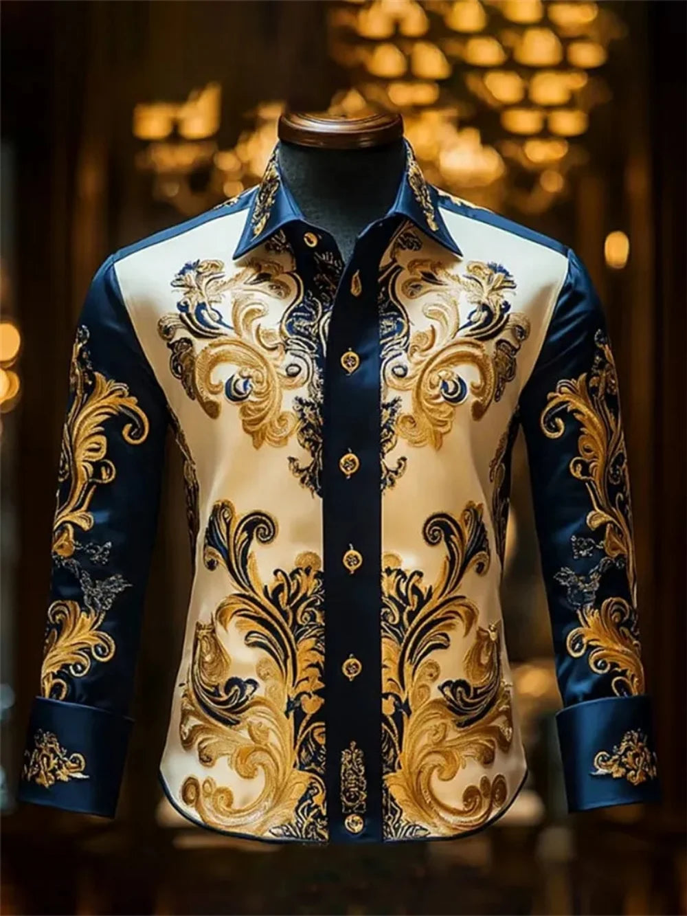 Men's Long Sleeve Collar Shirt, Fashionable Printed Shirt, Social Party, Soft Fabric, Comfortable, Luxury, High Quality, New