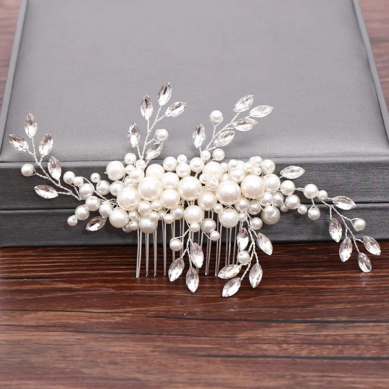 Wedding Hair Combs Bridal Hair Accessories For Women Hair Jewelry Silver Color Pearl Rhinestone Head Jewelry Women Accessories