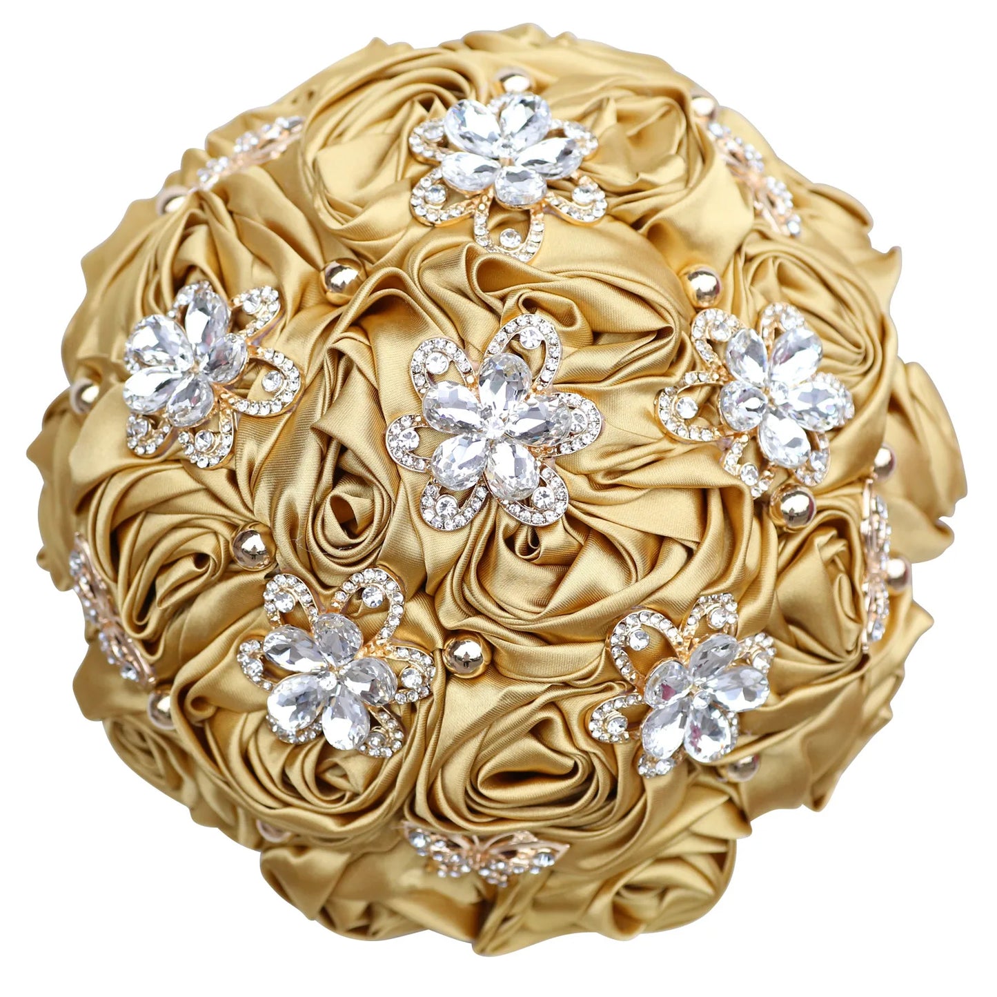 1pc/lot Gold Bridal Wedding Bouquet  Satin Rose Artificial Flowers Wedding Bouquet de novia On Sale