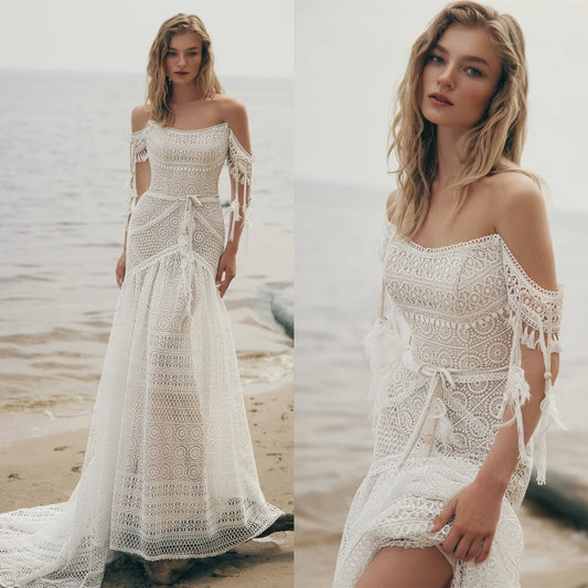 Customized Formal Sexy Temperament Dreamy Romantic Wedding Dress 	 White Lace Wedding Party  Trumpet Sleeveless  Dresses