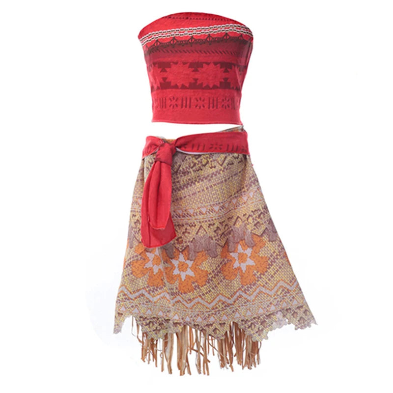 Summer Girls Moanna 2 Dress Girl Vaiane Princess Cosplay Dresses Children Christmas Party Cosplay Ball Gown With Pig Chicken