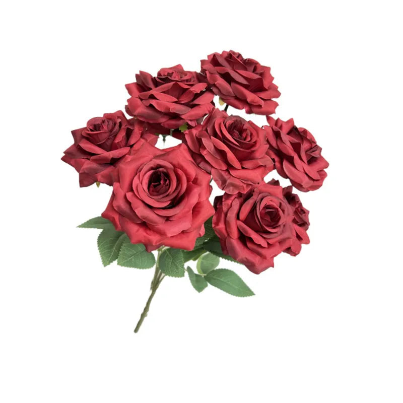 9Heads Diamond Roses Bouquet Artificial Flower Living Room Decoration Wedding White Ivory Red Brown Rose Fake Rose Fake Rose