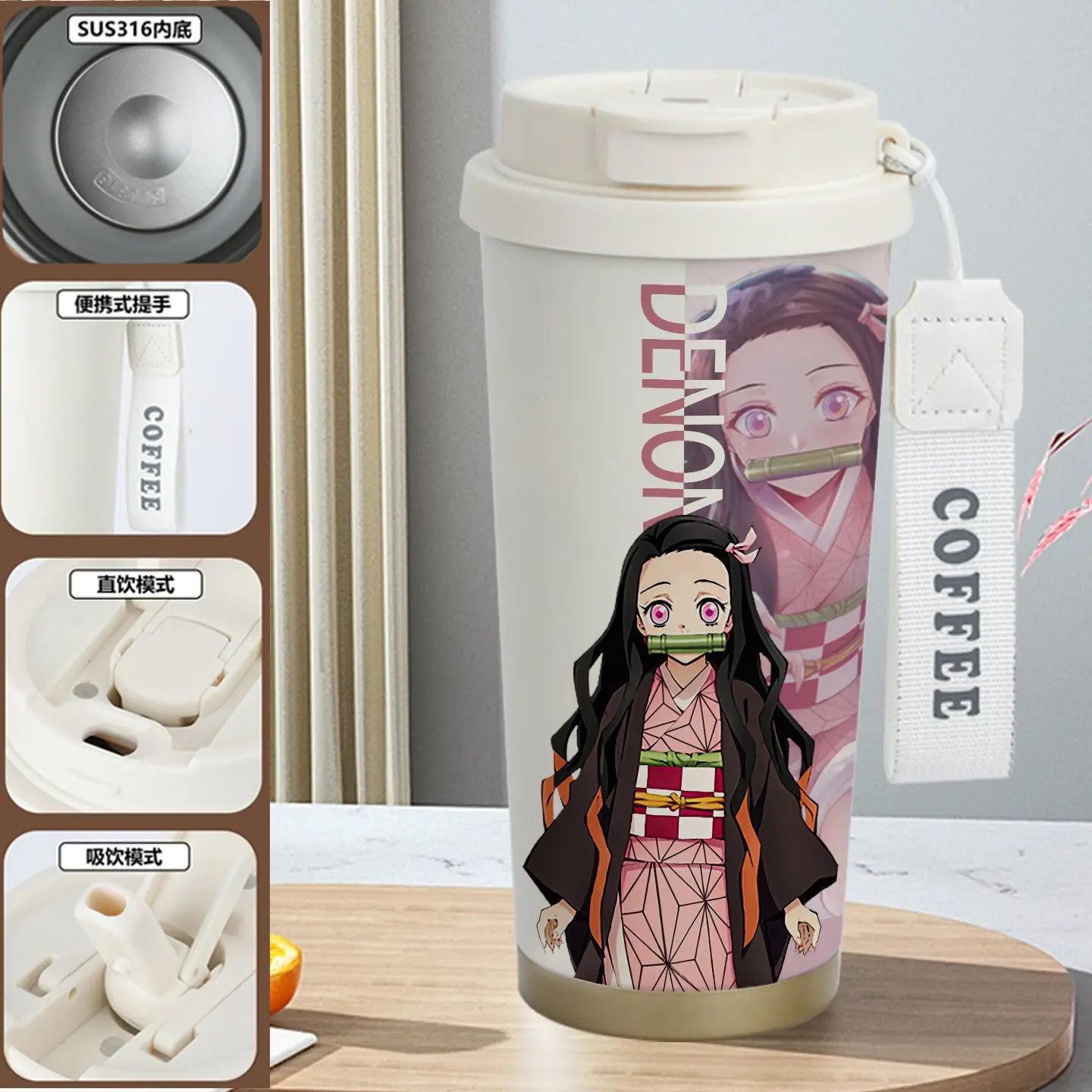 Demon Slayer Kamado Tanjirou Nezuko Agatsuma Zenitsu Anime Pattern Stainless Steel Thermos Mug Idea Leakproof Straw Cup Gift