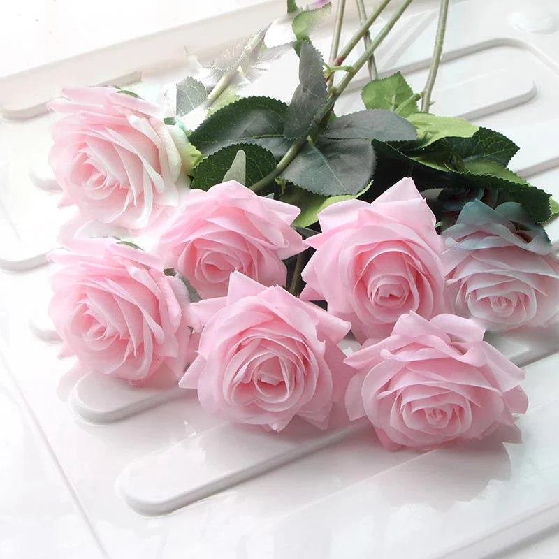 7 Pcs Real Touch Rose Branch Stem Latex Rose Hand Feel Felt Simulation Decorative Artificial Silicone Rose Flowers Home Wedding