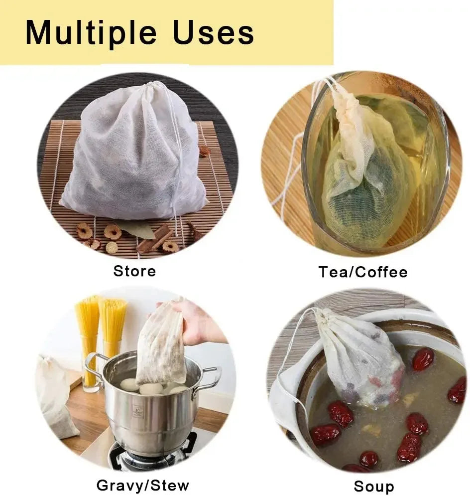 5pcs 20x25CM Reusable Drawstring Cotton Soup Bag Straining Cheesecloth Bag Spice Bag for Cooking Muslin Bags Bone Broth Brew Bag