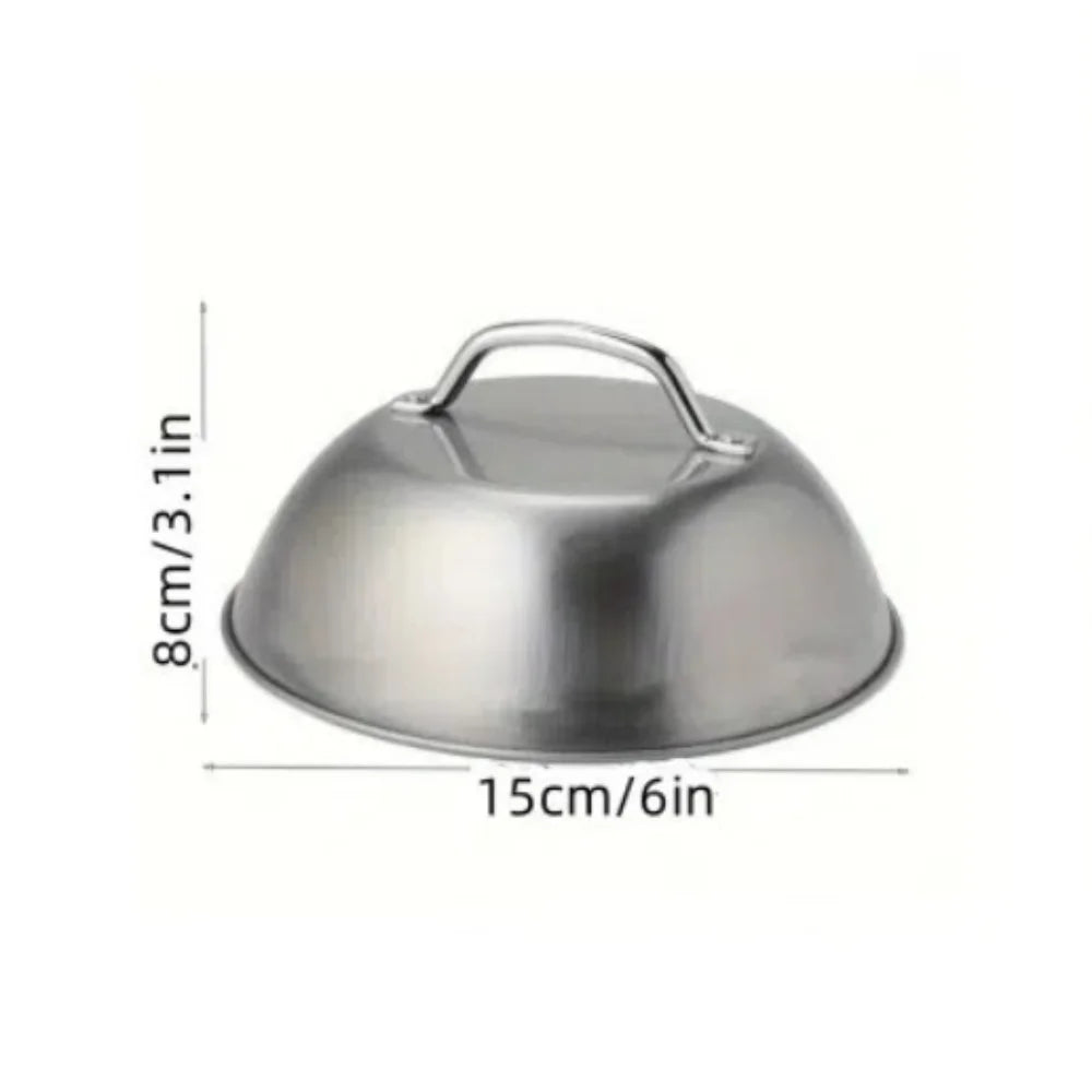 Stainless Steel Oven Squeegee Cover 6/9inch Arched Round Cheese Melting Dome Barbecue Tools with Handle Frying Pan Cover Picnics