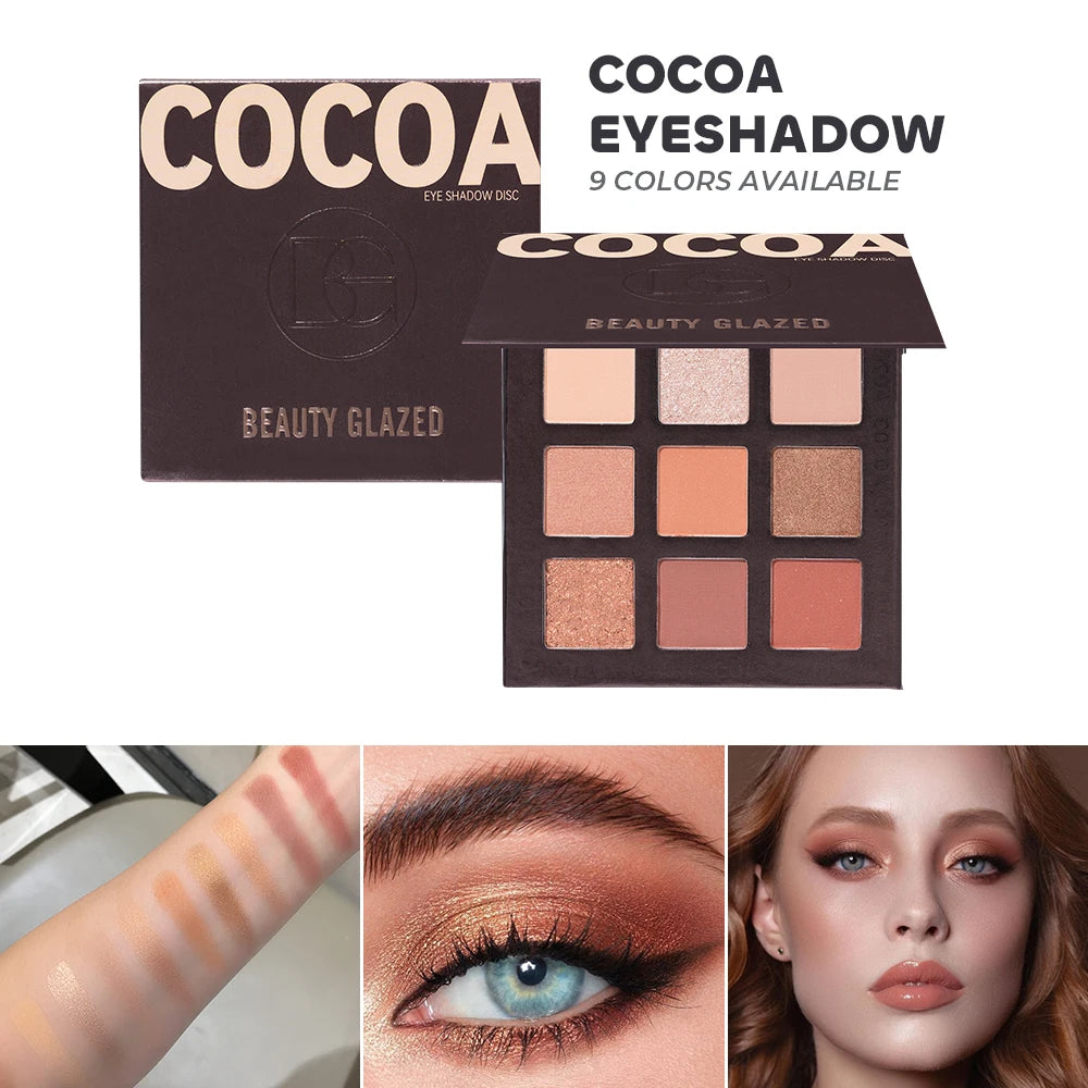 Beauty Glazed 9 Colors Eye Shadow Palette - Matte & Shimmer Pigmented Eyeshadow Discs Warm Earth Tones Makeup Powder for Eyes