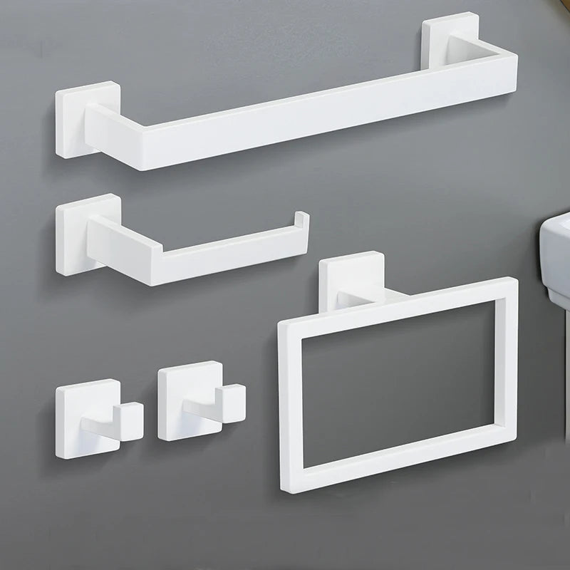 White Stainless Steel Bathroom Hardware Kit 40cm Towel Bar Toilet Paper Rack Clothes Hooks Bathroom Roll Towel Ring Rack