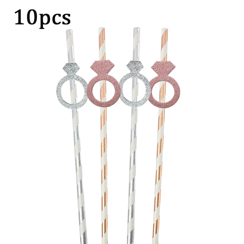 10Pcs Paper Diamond Ring Straws For Valentine's Day Single Proposal Wedding Bride Tribal Bridal Shower Hen Party Decoration