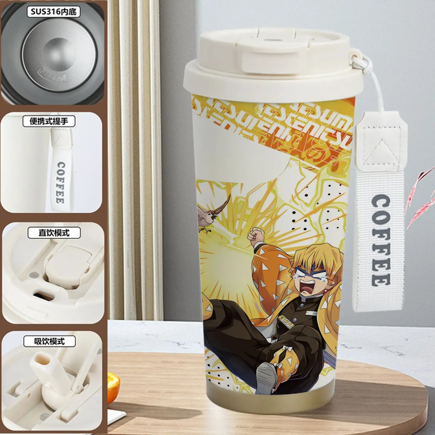 Demon Slayer Kamado Tanjirou Nezuko Agatsuma Zenitsu Anime Pattern Stainless Steel Thermos Mug Idea Leakproof Straw Cup Gift
