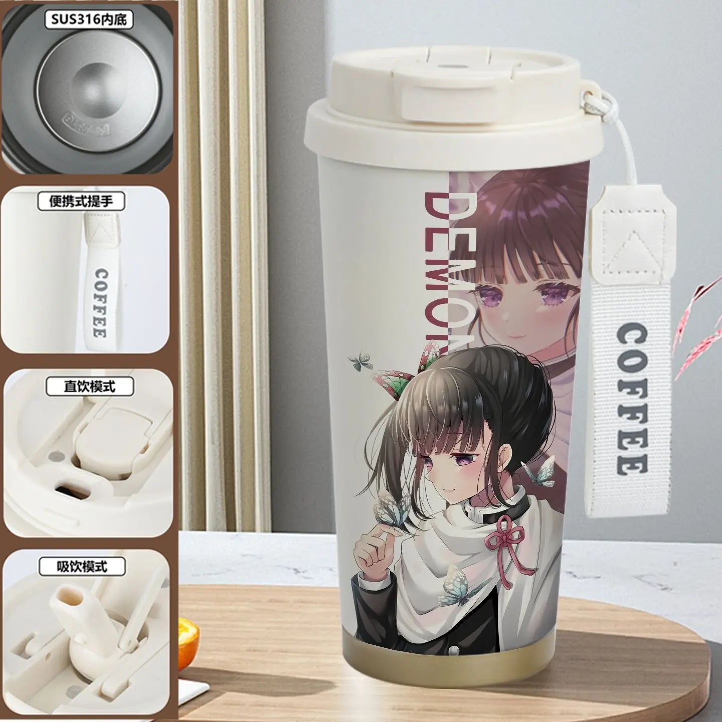 Demon Slayer Kamado Tanjirou Nezuko Agatsuma Zenitsu Anime Pattern Stainless Steel Thermos Mug Idea Leakproof Straw Cup Gift