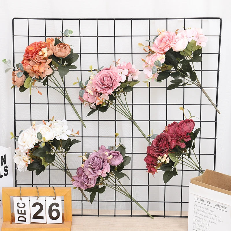 Silk Rose Peony Artificial Flowers Decoration Home Garden Accessories Outdoor Wedding Bridal Bouquet Gift Pastel Party Suppiles