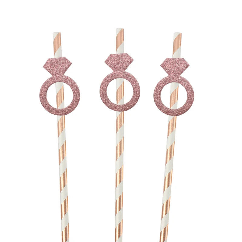 10Pcs Paper Diamond Ring Straws For Valentine's Day Single Proposal Wedding Bride Tribal Bridal Shower Hen Party Decoration