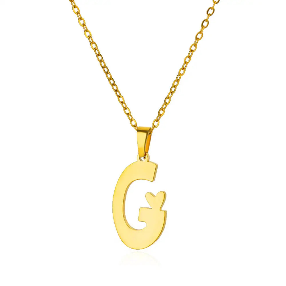 Stainless Steel Heart Letter Pendant Necklaces for Women Men Gold Color Initials Necklace Valentine's Day Jewelry Couple Gift