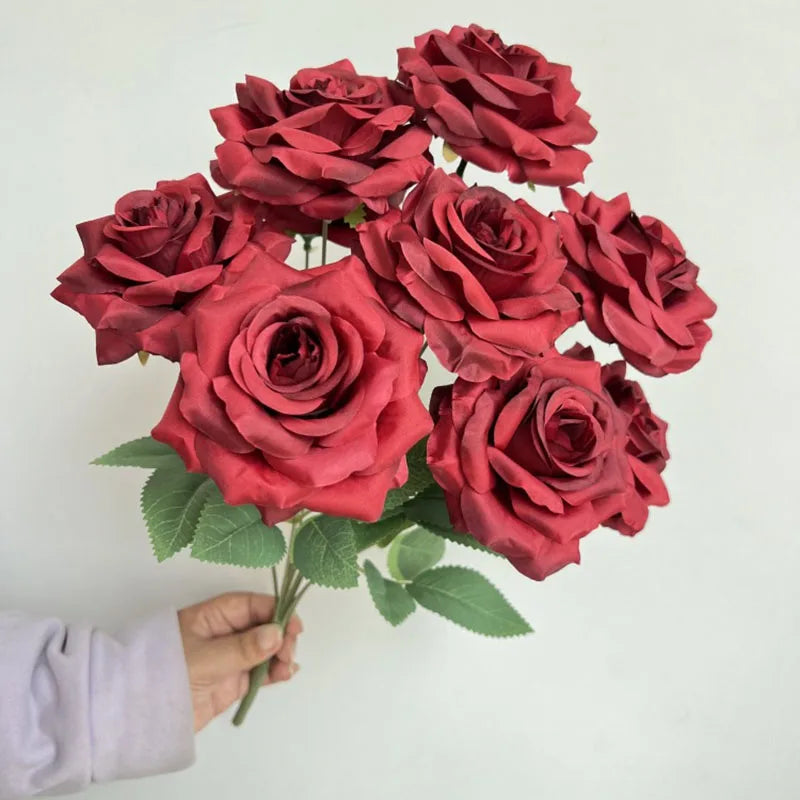 9Heads Diamond Roses Bouquet Artificial Flower Living Room Decoration Wedding White Ivory Red Brown Rose Fake Rose Fake Rose