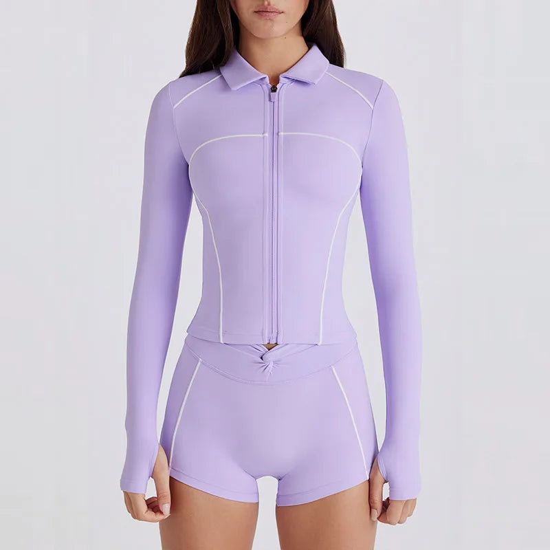 New quick-drying yoga clothes long-sleeved sports fashion bodybuilding slim top zipper sunscreen clothes breathable jacket