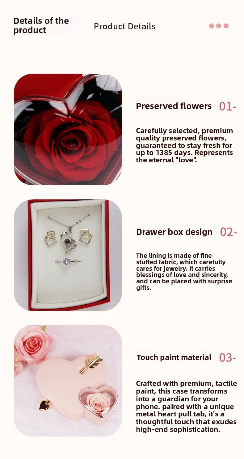 Christmas Creative Heart-piercing Jewelry Box with Eternal Rose Preserved Flowers Party Drawer Box Design Valentine's Day Gifts