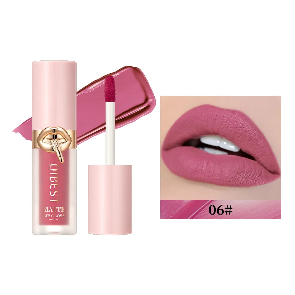 QIBEST Matte Liquid Lipstick Waterproof Silky Sexy Red Lip Gloss Non-Stick Cup Lipgloss Nude Purple Lip Tint Durable Makeup
