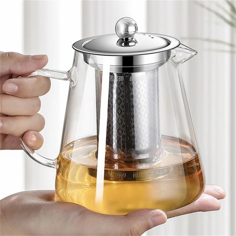 450ml-1350ml Heat Resistant Glass Teapot with Stainless Steel Tea Strainer Infuser Flower Puer Tea Pot Kung Fu Tea Maker Tea Set