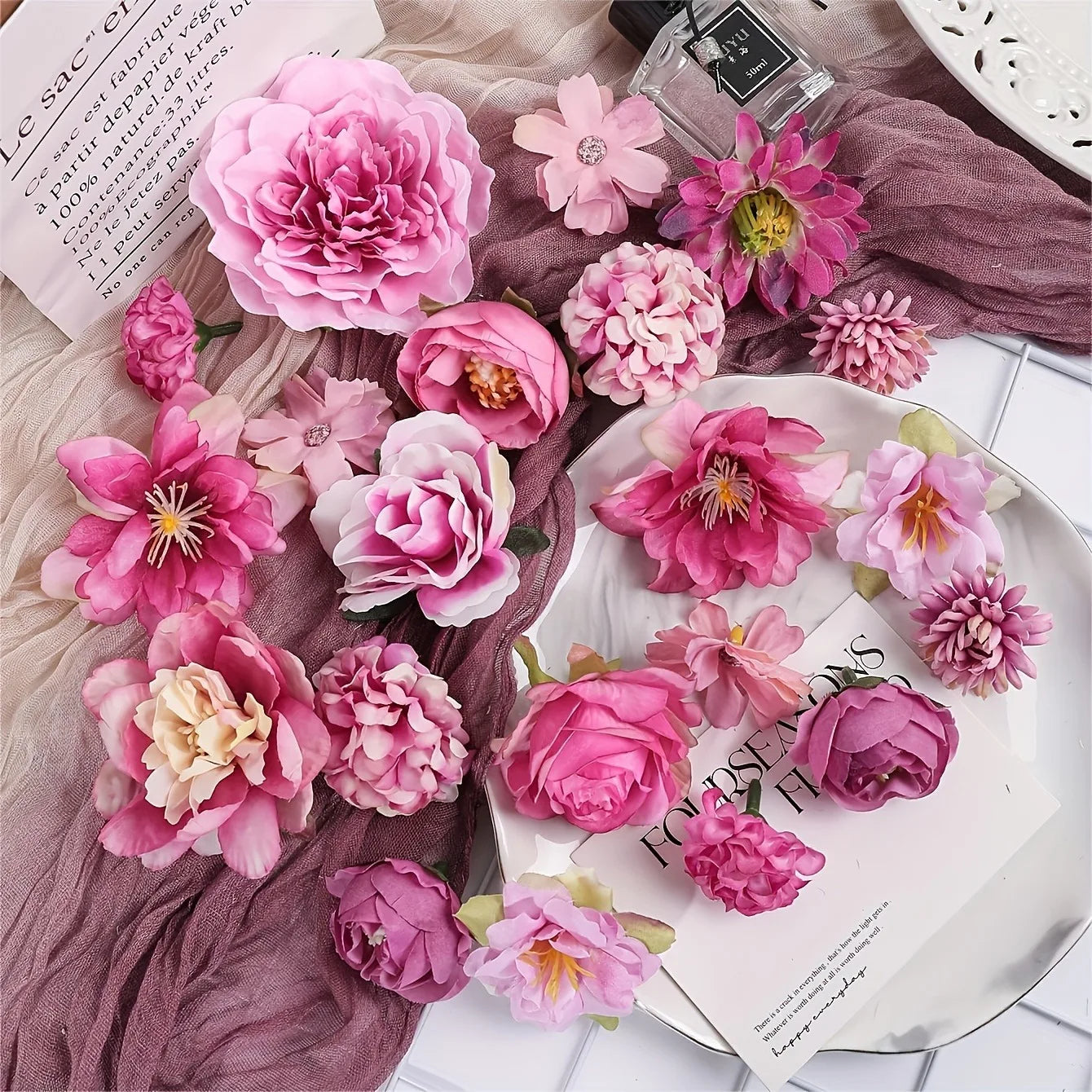 Artificial Flowers Head Silk Fake Flowers for Home Decor Wedding Marriage Decoration Bride DIY Craft Gifts Garland Accessories
