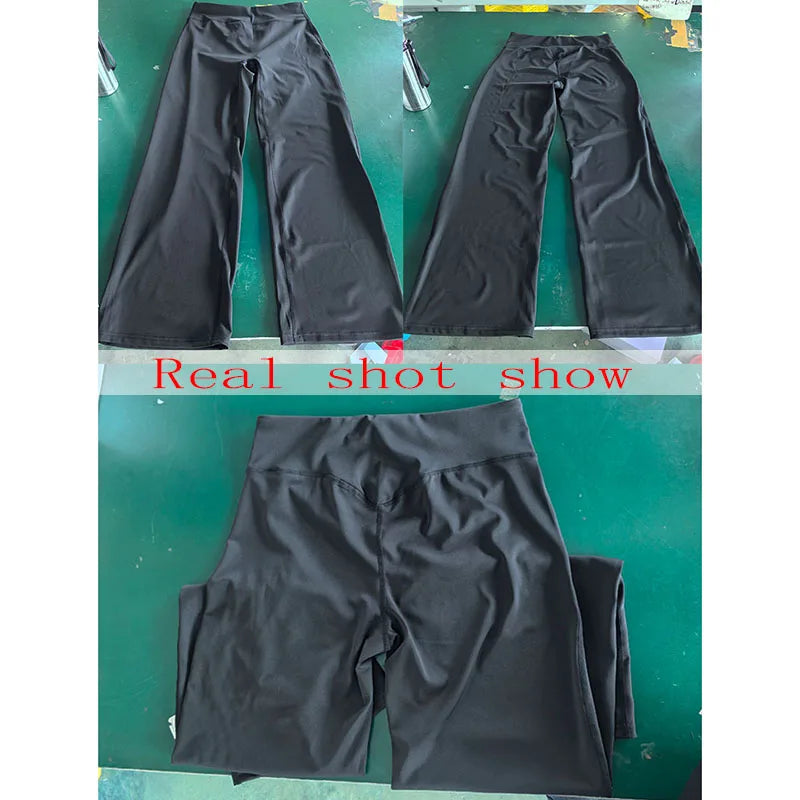 Gym Workout Wide Leg Leggings Women High Waist Tummy Control Loose Yoga Pants Woman Gray Hip Lifting Straight Sports Trousers