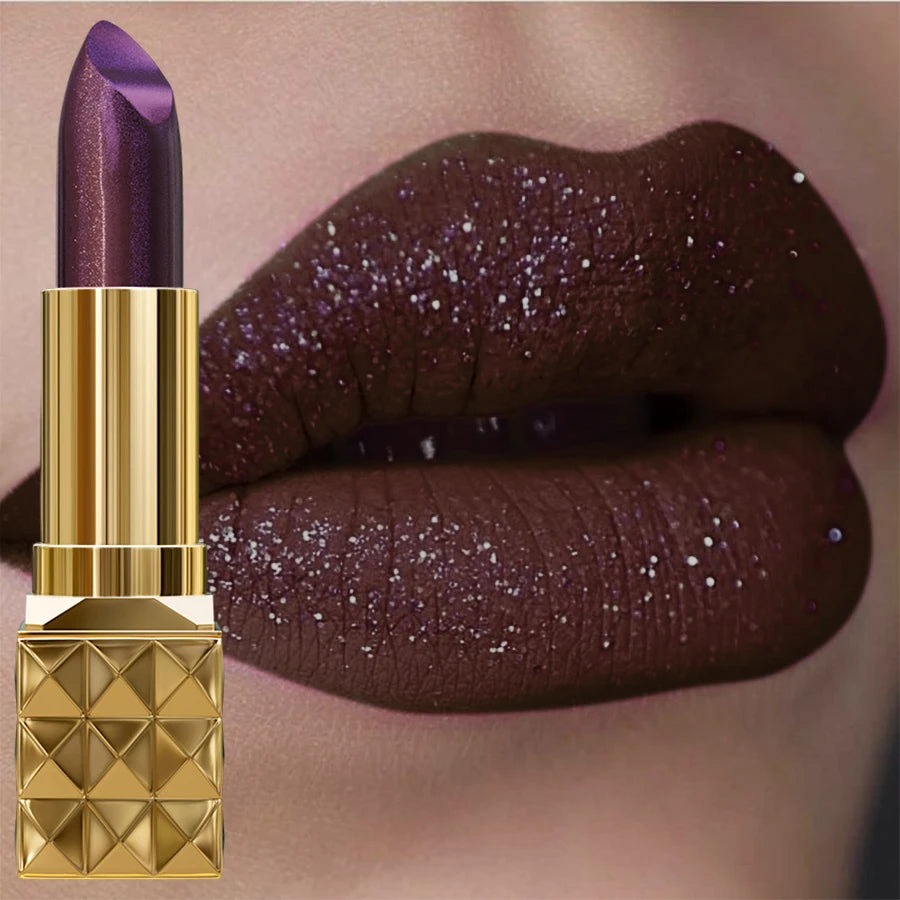 1pc Sexy Glitter Shiny Red Lipstick Pearlescent Lip Tint, Long Lasting Lip Senior Matte Lip Makeup Gifts for Women Metallic  lip