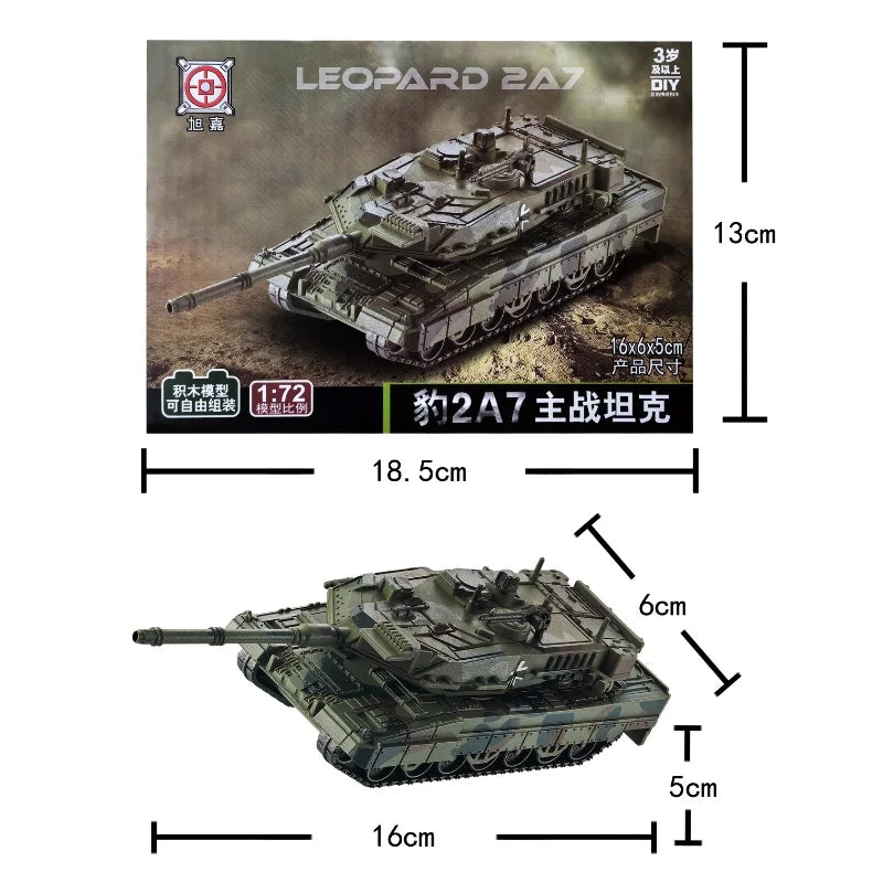 1/72 German Leopard 2 Main Battle Tank Model Creative Military Series Building Blocks Decor Assembled Toys For Boys Xmas Gifts