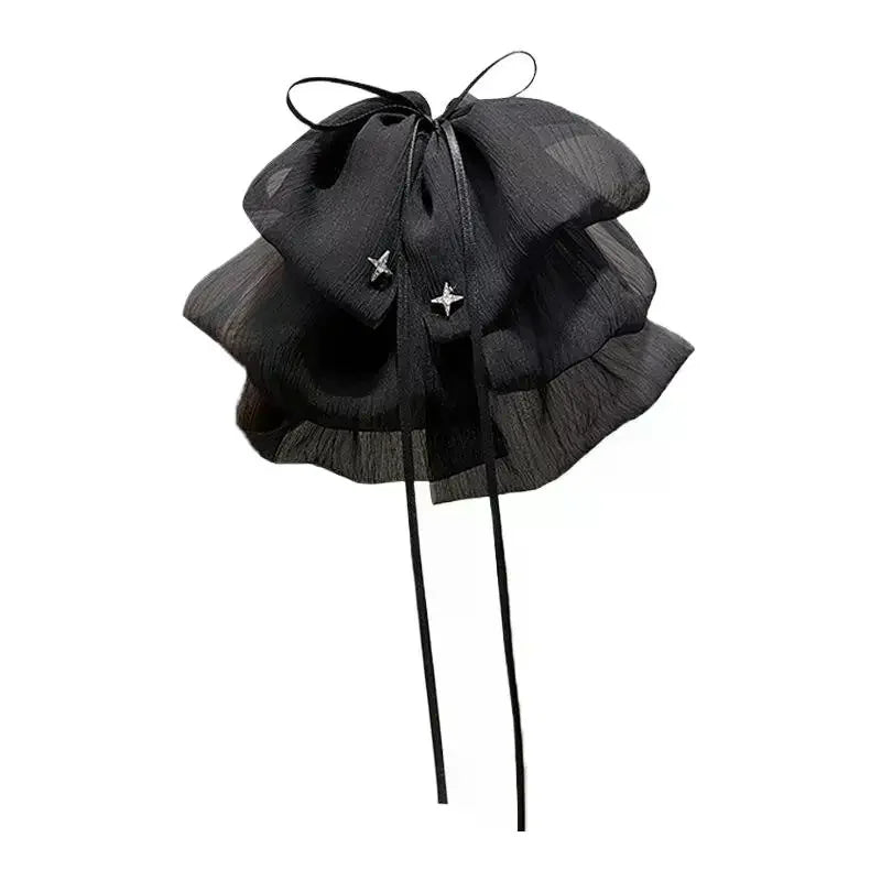 Black Elegant Women Large Bow Hair Claw Temperament Chiffon Big Bowknot Barrettes Hairpin Women Ponytail Hairpin Hair Accessory