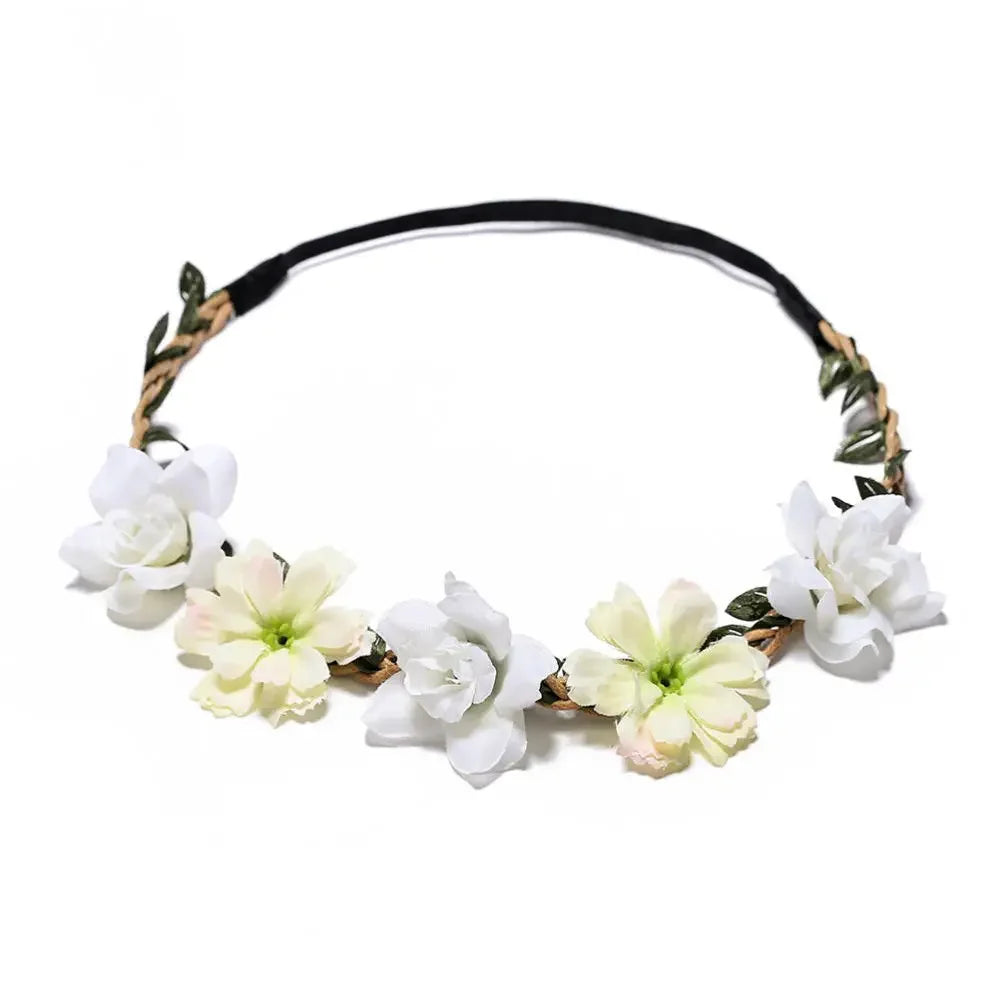 Bride Flower Crown Hairband Rope Wedding Floral Headband Garland Girl Wreath Elastic Hair Accessories Party Cosplay Headpiece