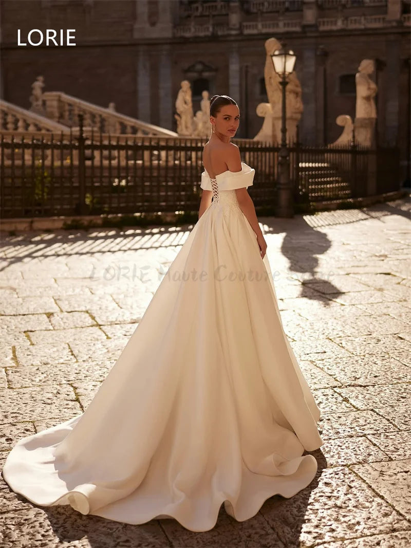 LORIE Satin A-line Elegant Wedding Dress Side Split Bridal Gowns Backless Off Shoulder Wedding Gown Customized 2025