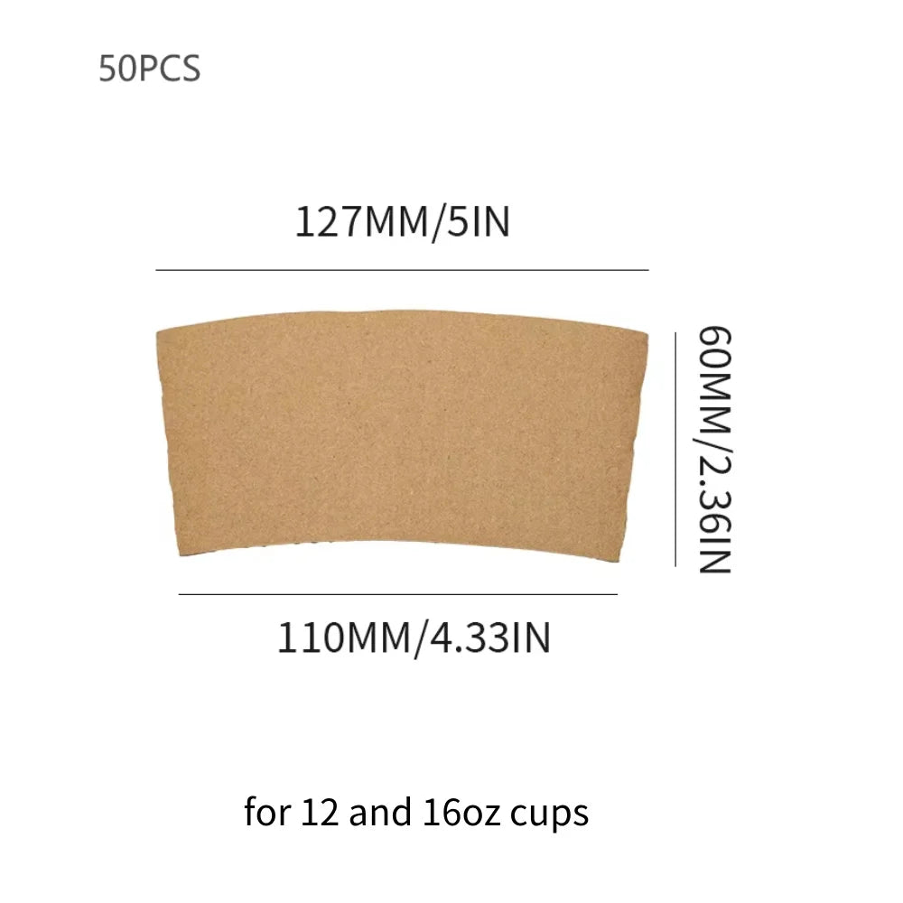 50/100pcs Kraft Corrugated Paper Cup Sleeves Brown Coffee Cup Sleeves Heat Insulation Cardboard Holder Disposable Cup Cover