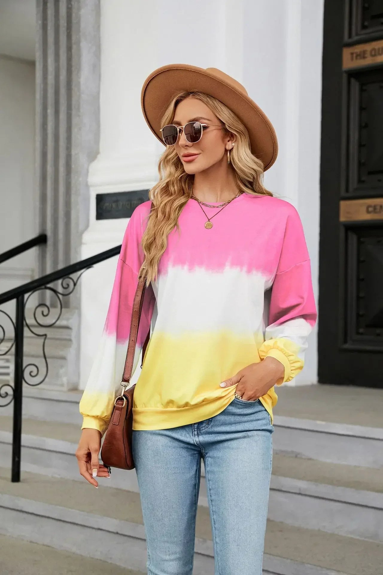 Women's Fashion Gradient Hoodies Sweatshirts Long Sleeve O-Neck Hoodies Print Oversized Pullovers Women Y2k Harajuku Streetwear