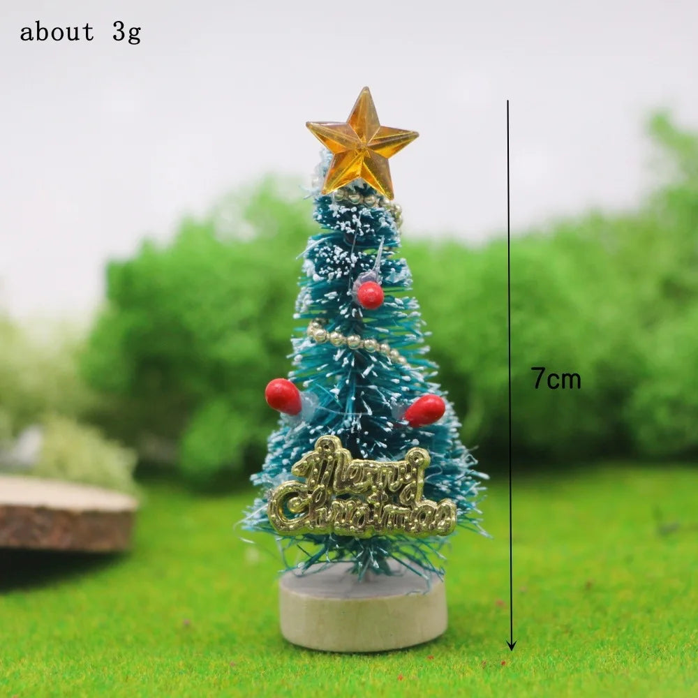 1Pcs "Merry Chrismas" Sisal  Simulation Christmas Tree Miniature Scene  Snowflakes Little Pine Needle Tree Dollhouse Decor