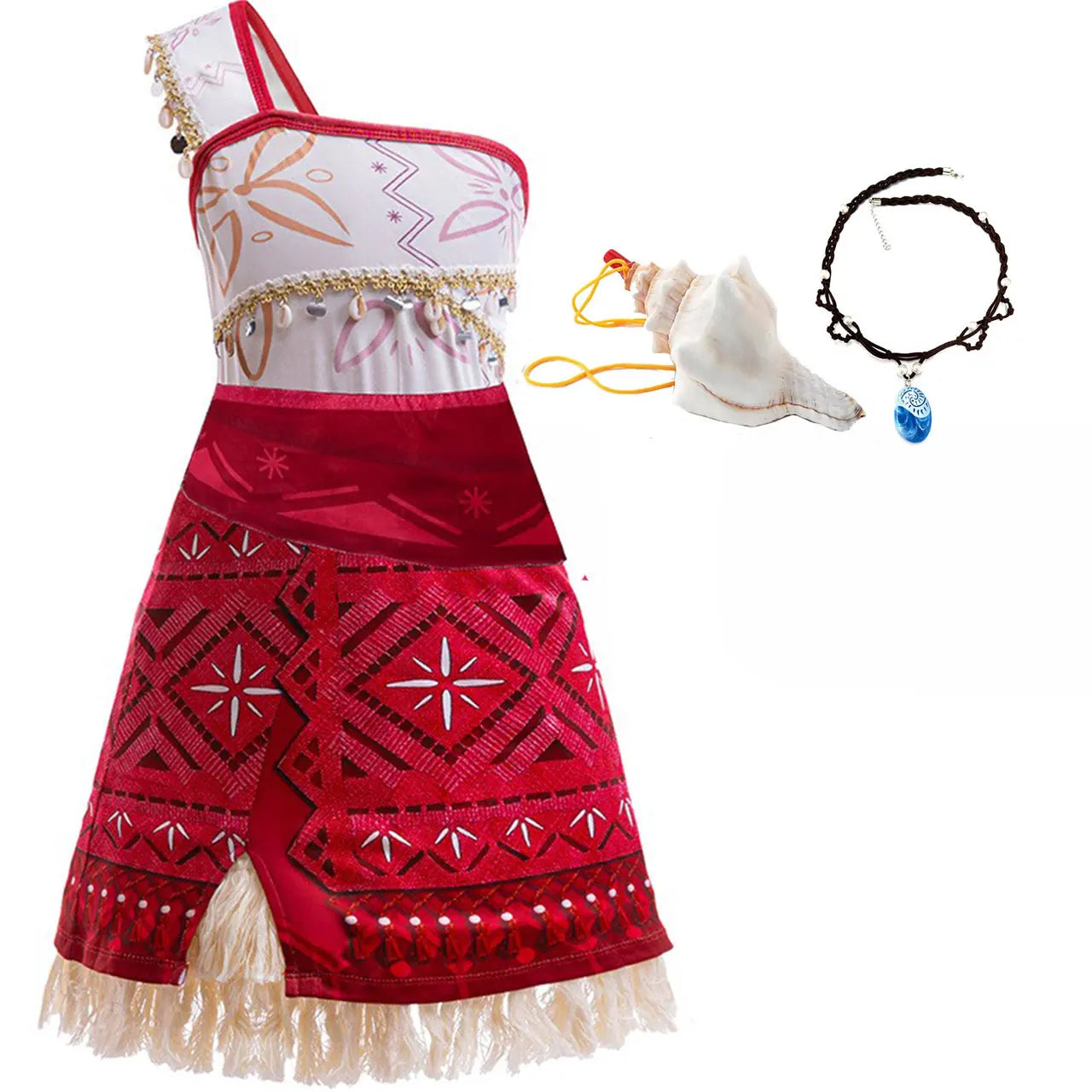 Disney New Summer Movie Hot Moana 2 Short-sleeved Clothes Girl Cosplay Moana Princess One-Shoulder Suspender Dress + Wig Set