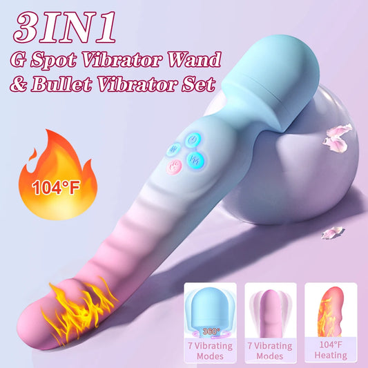 G Spot Vibrator Female Clitoral Stimulator AV Magic Wand Dildo Waterproof Heating Wand Massager for women and Couples