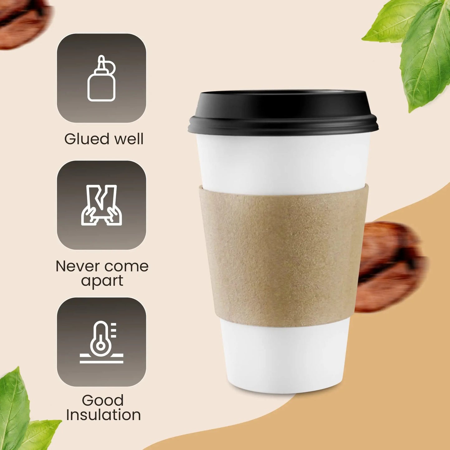 50/100pcs Kraft Corrugated Paper Cup Sleeves Brown Coffee Cup Sleeves Heat Insulation Cardboard Holder Disposable Cup Cover