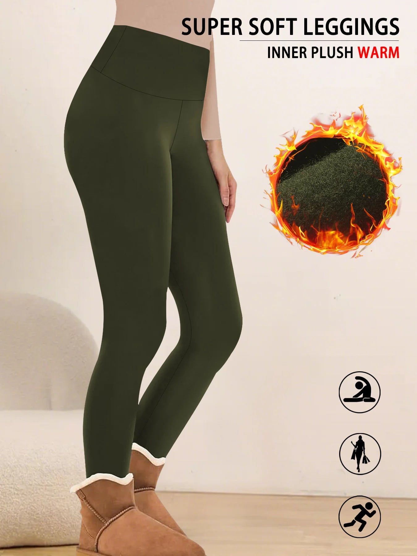 Womens Thermal Fleece Lined High Waisted Leggings. Workout Winter Warm Thick Tights Soft Yoga Pants