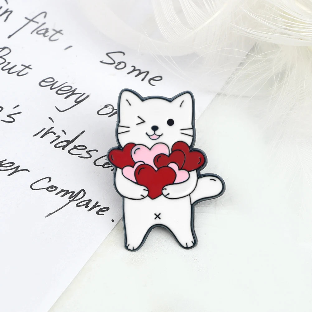 Romantic Candy Cats Brooch for Couples Cute 'Full with Love' Kitties Wink Enamel Pin Cartoon  Animal Badge Valentine's Day Gifts