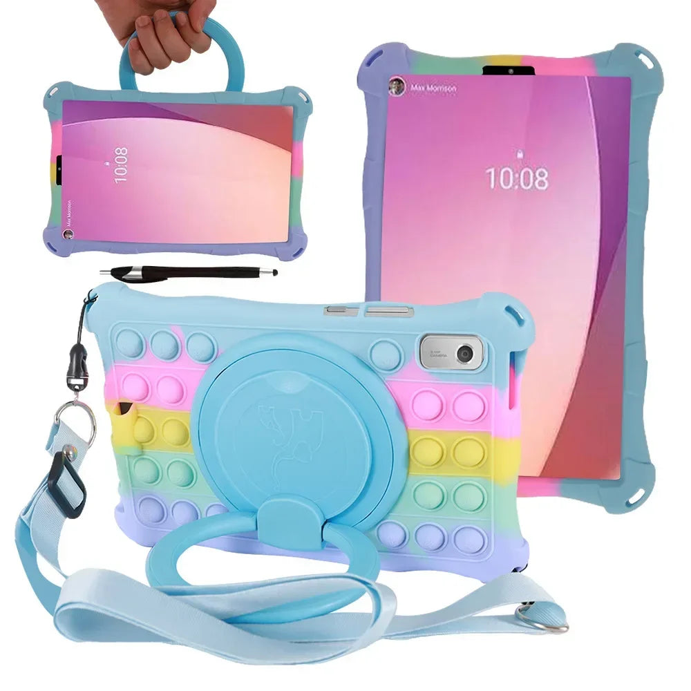 For Lenovo Tab M9 TB-310FU 9 inch Protective Bubble Silicone Kids Stand Tablet Cover For Lenovo M9 2023 With shoulder Strap Pen