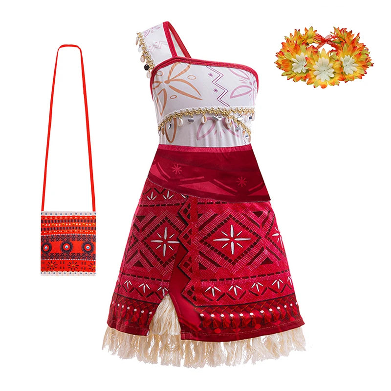 Summer Girls Moanna 2 Dress Girl Vaiane Princess Cosplay Dresses Children Christmas Party Cosplay Ball Gown With Pig Chicken