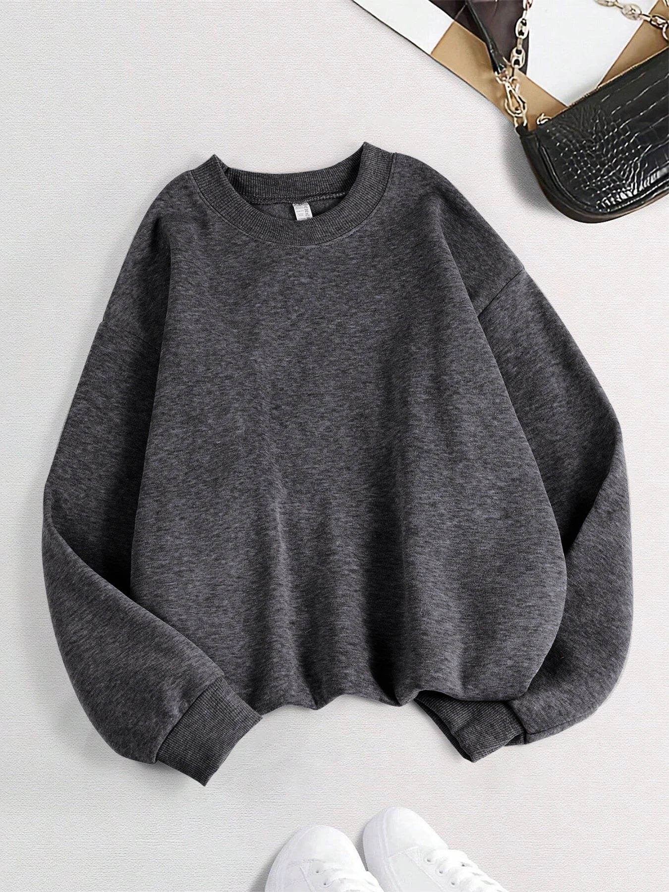 2026 Winter Womens Solid Hoodies Basic Warm Fleece Sweatshirt Soft Breathable O-Neck Pullover Casual Oversize Female Clothes