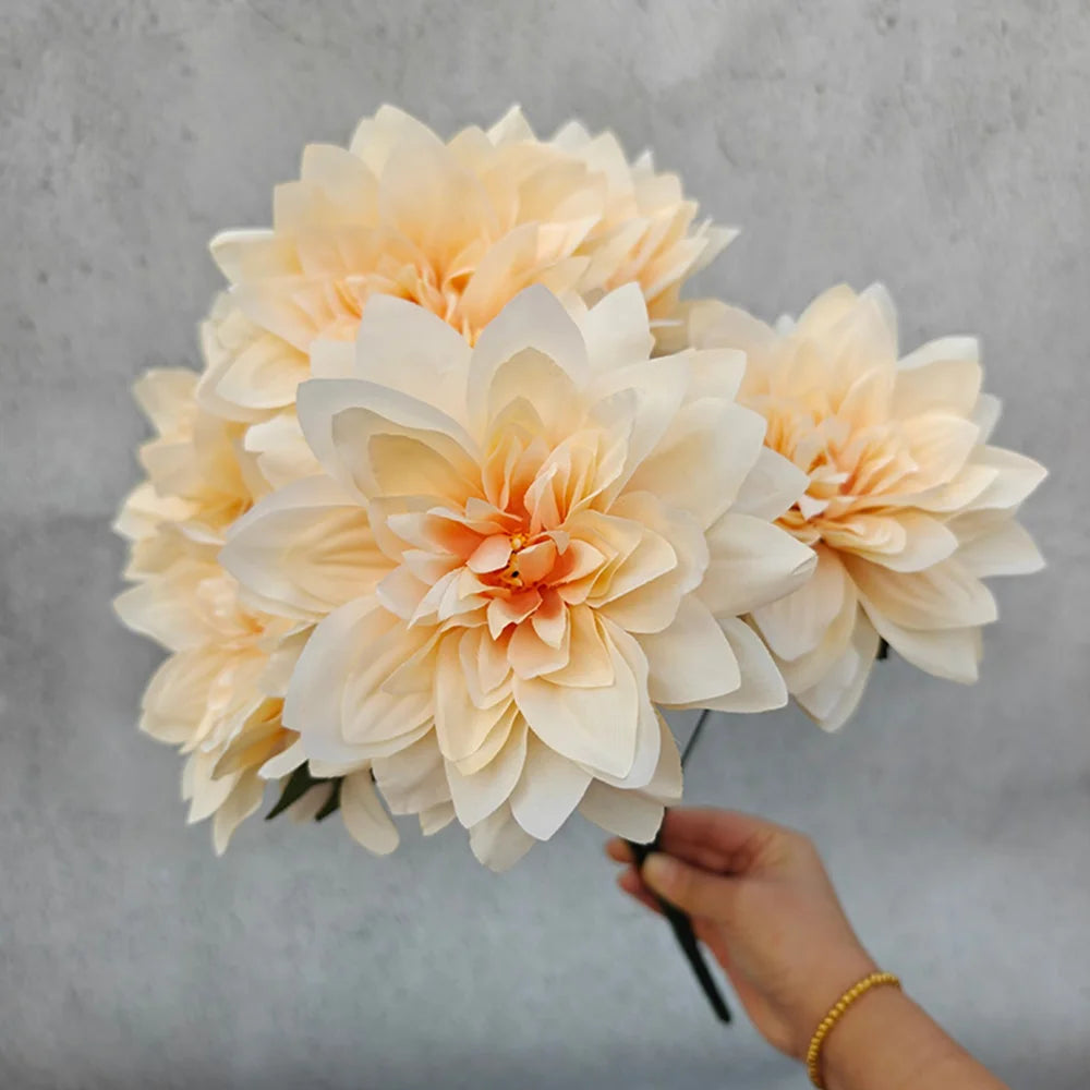 7 Heads Dahlia Artificial Flowers - Realistic Fake Dahlia Bouquet for Home Decoration, Wedding Centerpieces, Party Decor
