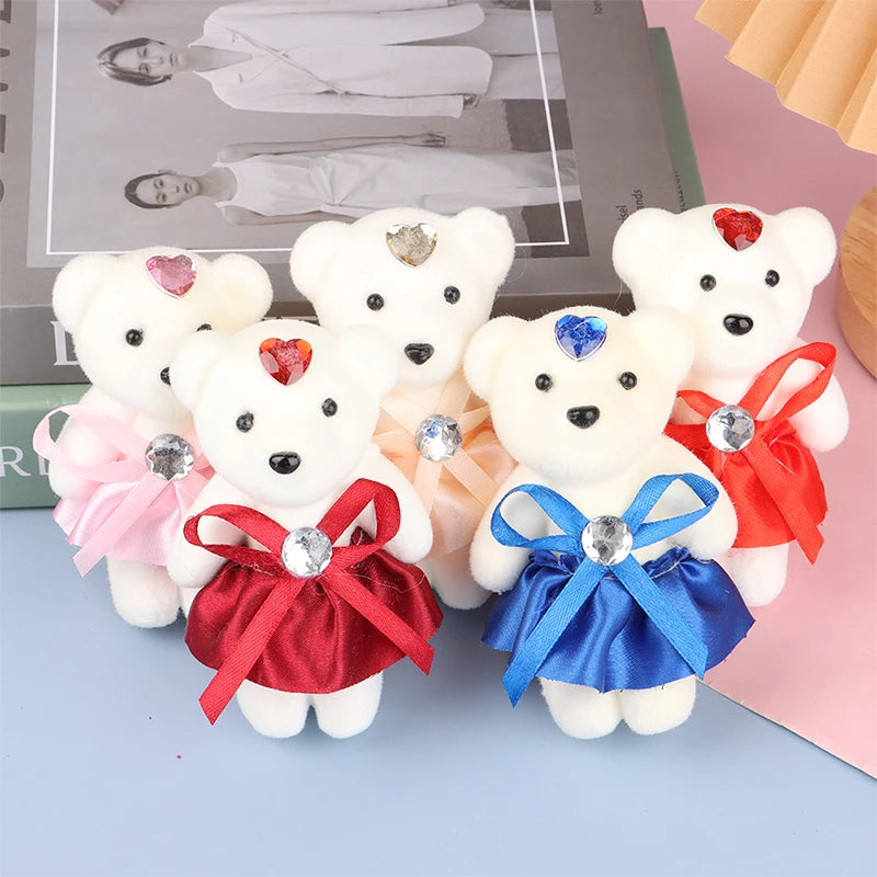 10Pcs 12cm Valentine'S Day Bear Flower Bouquet Cartoon Plush Doll Teddy Bear Bouquets Graduation Birthday Wedding Gifts