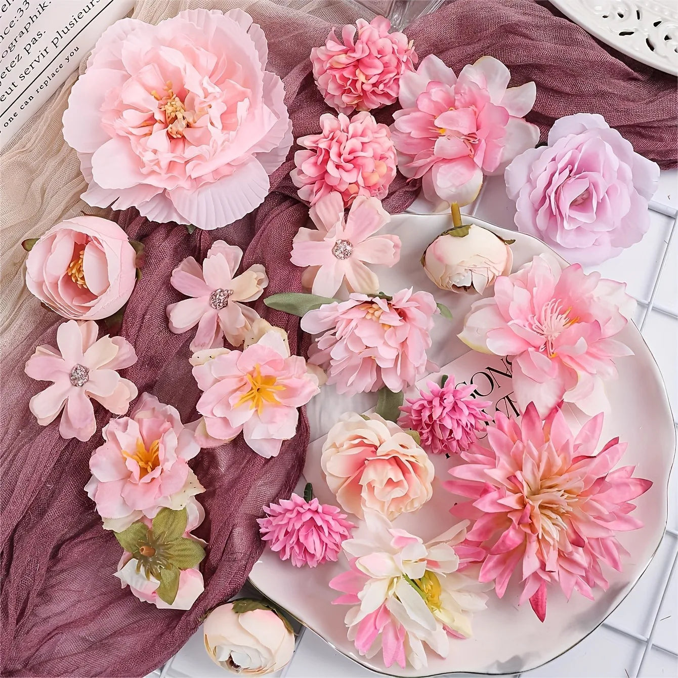 Artificial Flowers Head Silk Fake Flowers for Home Decor Wedding Marriage Decoration Bride DIY Craft Gifts Garland Accessories