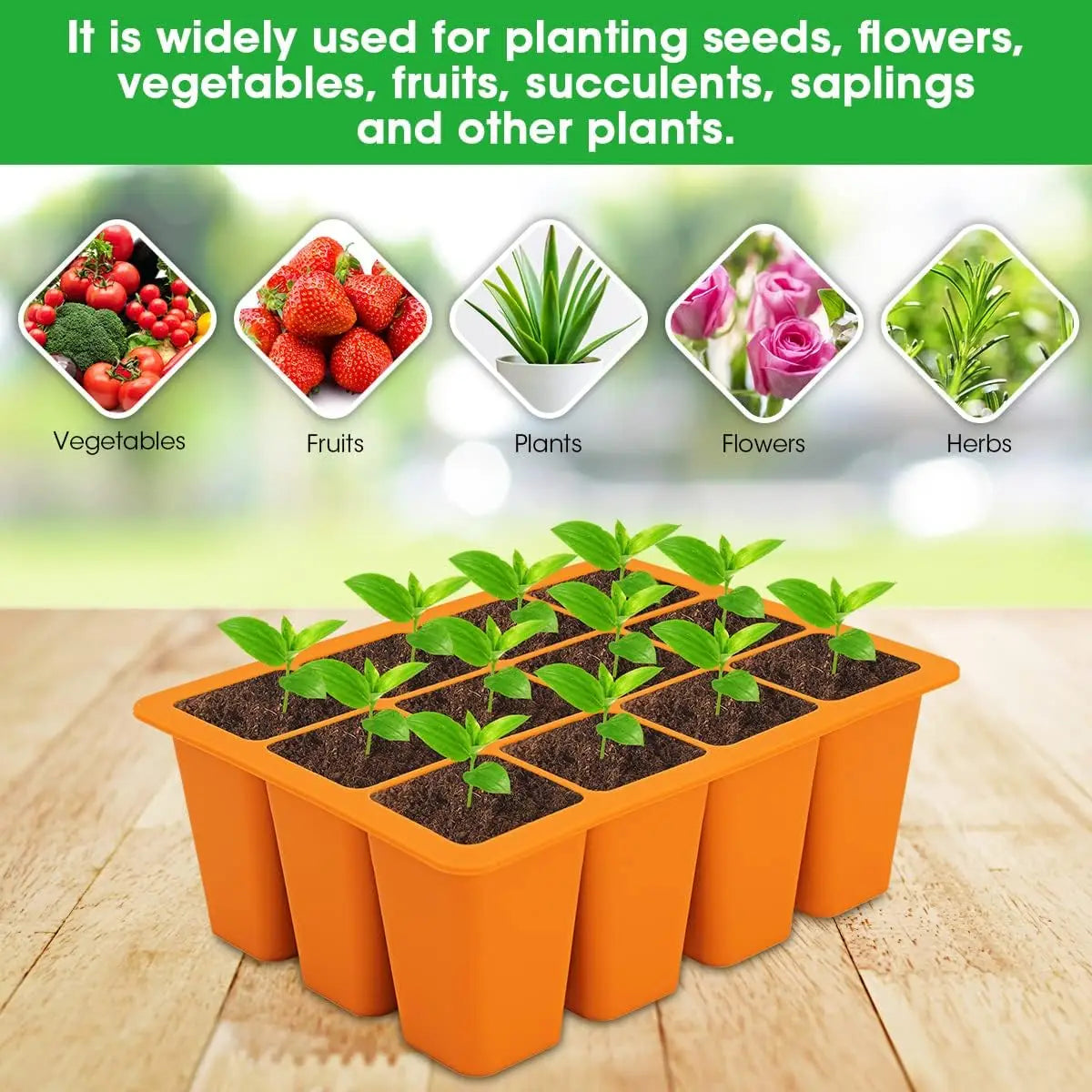 Seed Starting Tray Silicone 12 Cell Seed Starter Kit with Drain Holes Plant Germination Trays, Seedling Plug Trays for Gardening