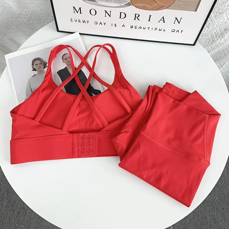 2 Piece Yoga Clothes Women's AthleticWear Gymwear Workout Clothes Gym Crop Top High Waist Legging Fitness Bra Set Sports Suits👚