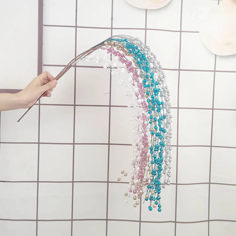 Glitter Stem Branch for Christmas Tree Decoration, Artificial Flowers, Golden Powder, Hanging Vine, Xmas Decor Supplies